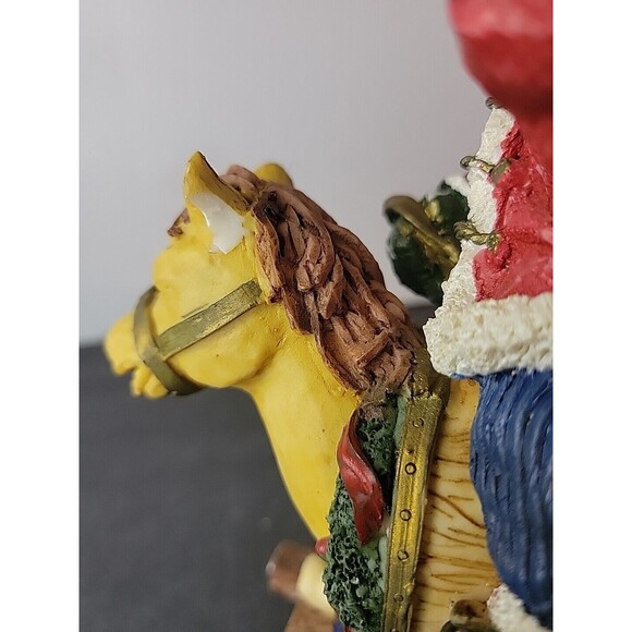 Resin Christmas Figurine Boy in Santa Hat Riding Rocking Horse Toys Presents - Picture 6 of 8